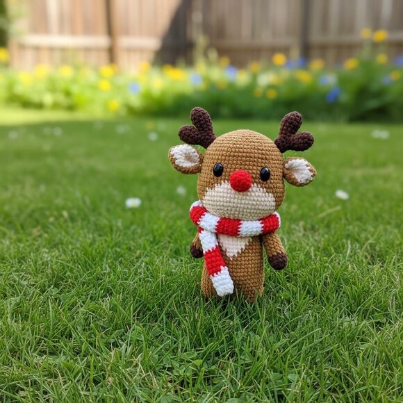 Reindeer Plush Toy with Red Nose and Scarf, Christmas Deer Doll, Holiday Gift - Picture 6 of 10